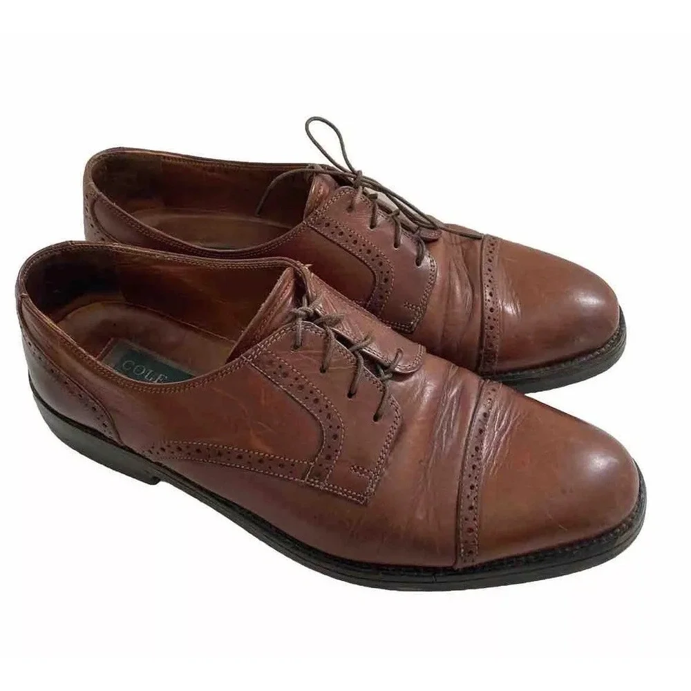 COLE HAAN Mens Size 9 Chestnut Brown Leather Lace Up Oxford Dress‎ Shoes